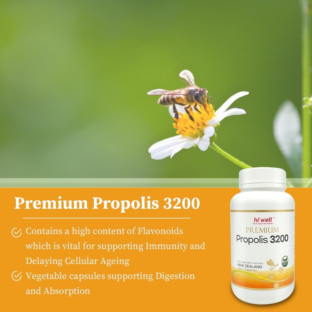 Hi Well Premium Propolis 3200 with 96mg Flavonoid - Natural New Zealand Formula (Pack of 2)