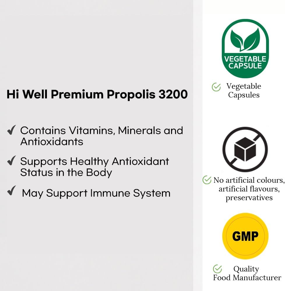 Hi Well Premium Propolis 3200 with 96mg Flavonoid - Natural New Zealand Formula (Pack of 2)