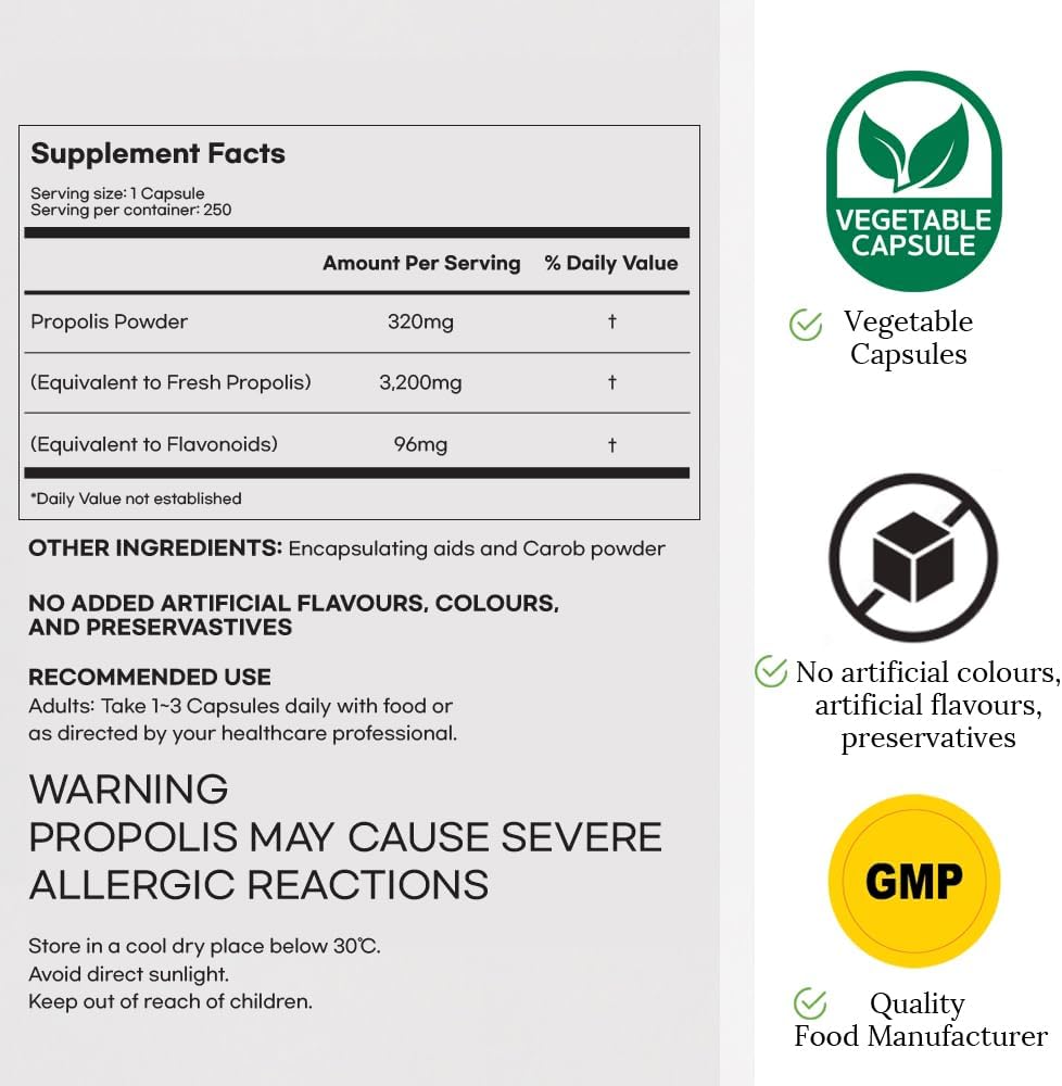 Hi Well Premium Propolis 3200 with 96mg Flavonoid - Natural New Zealand Formula (Pack of 2)