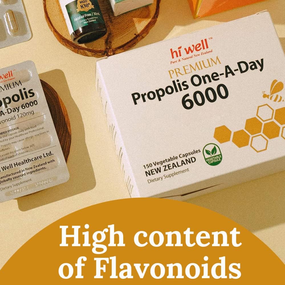 Hi Well Premium Propolis 6000 Flavonoid Capsules - Pure & Natural New Zealand Propolis Supplement