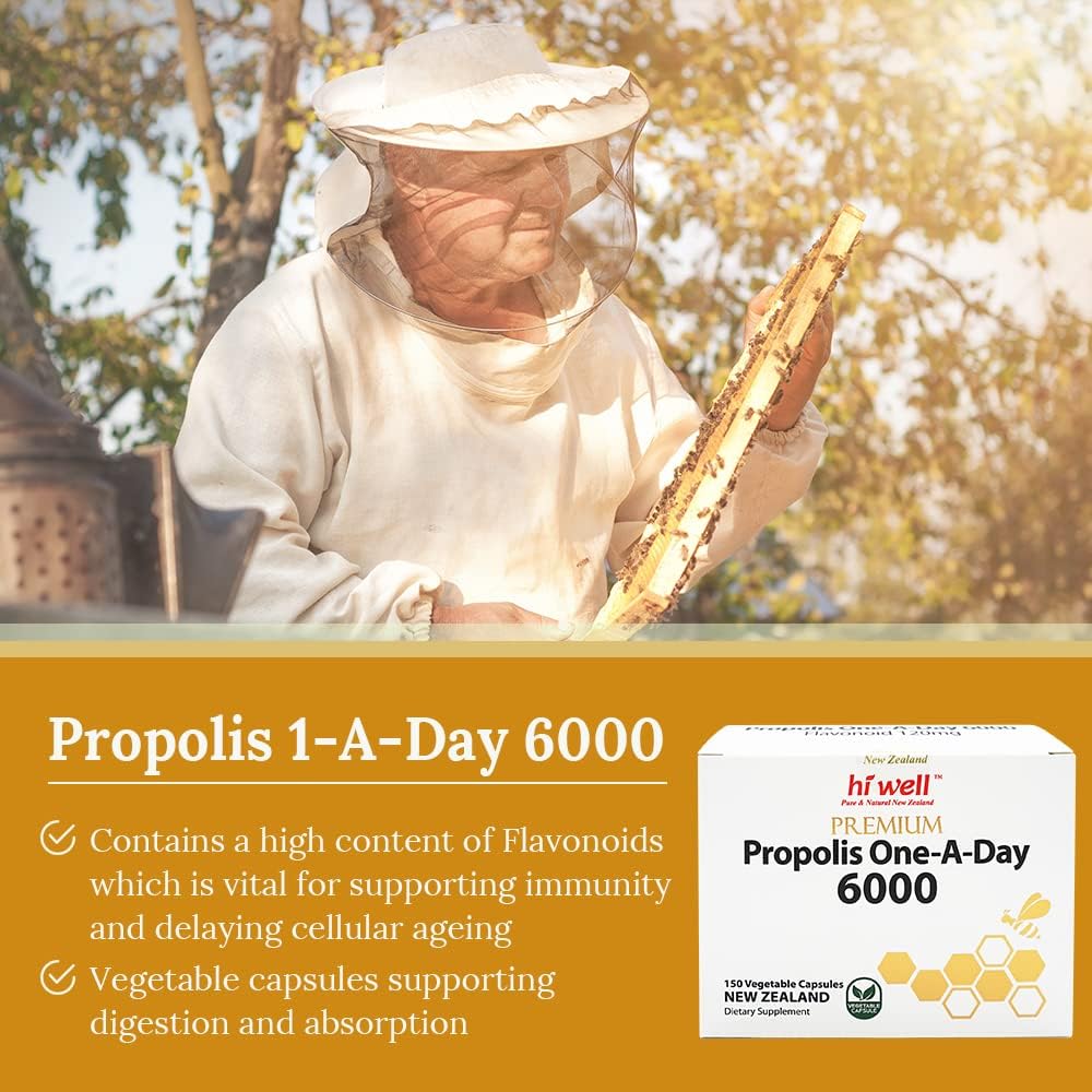 Hi Well Premium Propolis 6000 Flavonoid Capsules - Pure & Natural New Zealand Propolis Supplement