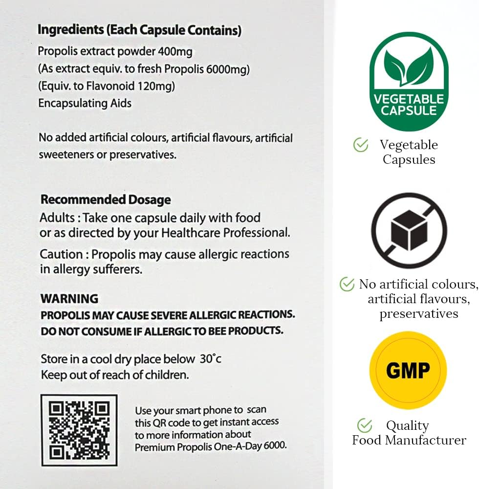 Hi Well Premium Propolis 6000 Flavonoid Capsules - Pure & Natural New Zealand Propolis Supplement