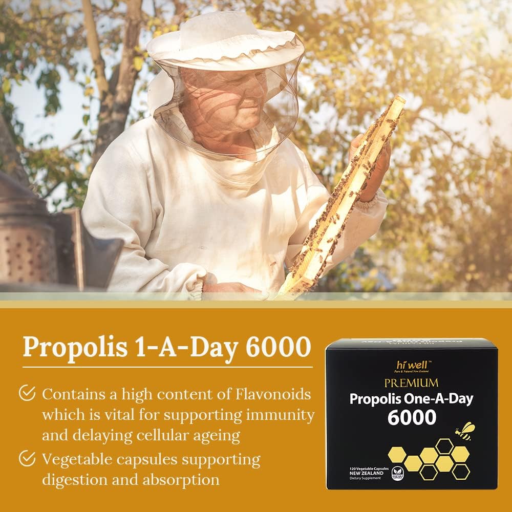 Hi Well Premium Propolis One-A-Day 6000 with 120mg Flavonoids - 120 Capsules from New Zealand