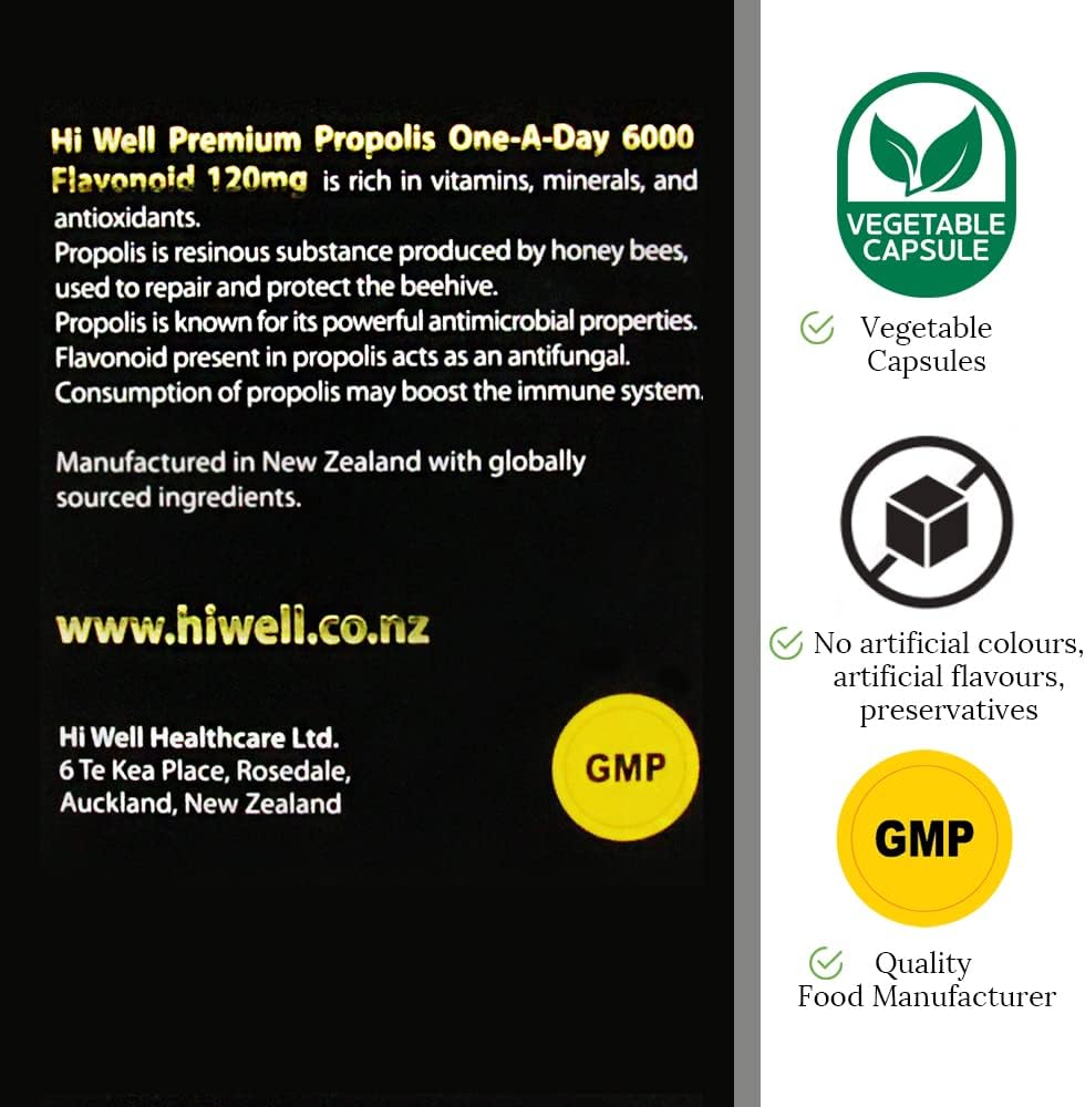 Hi Well Premium Propolis One-A-Day 6000 with 120mg Flavonoids - 120 Capsules from New Zealand