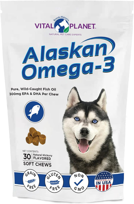 Hickory Flavored Alaskan Omega-3 Soft Chews for Dogs - 30 Wild Alaskan Fish Oil Treats by Vital Planet