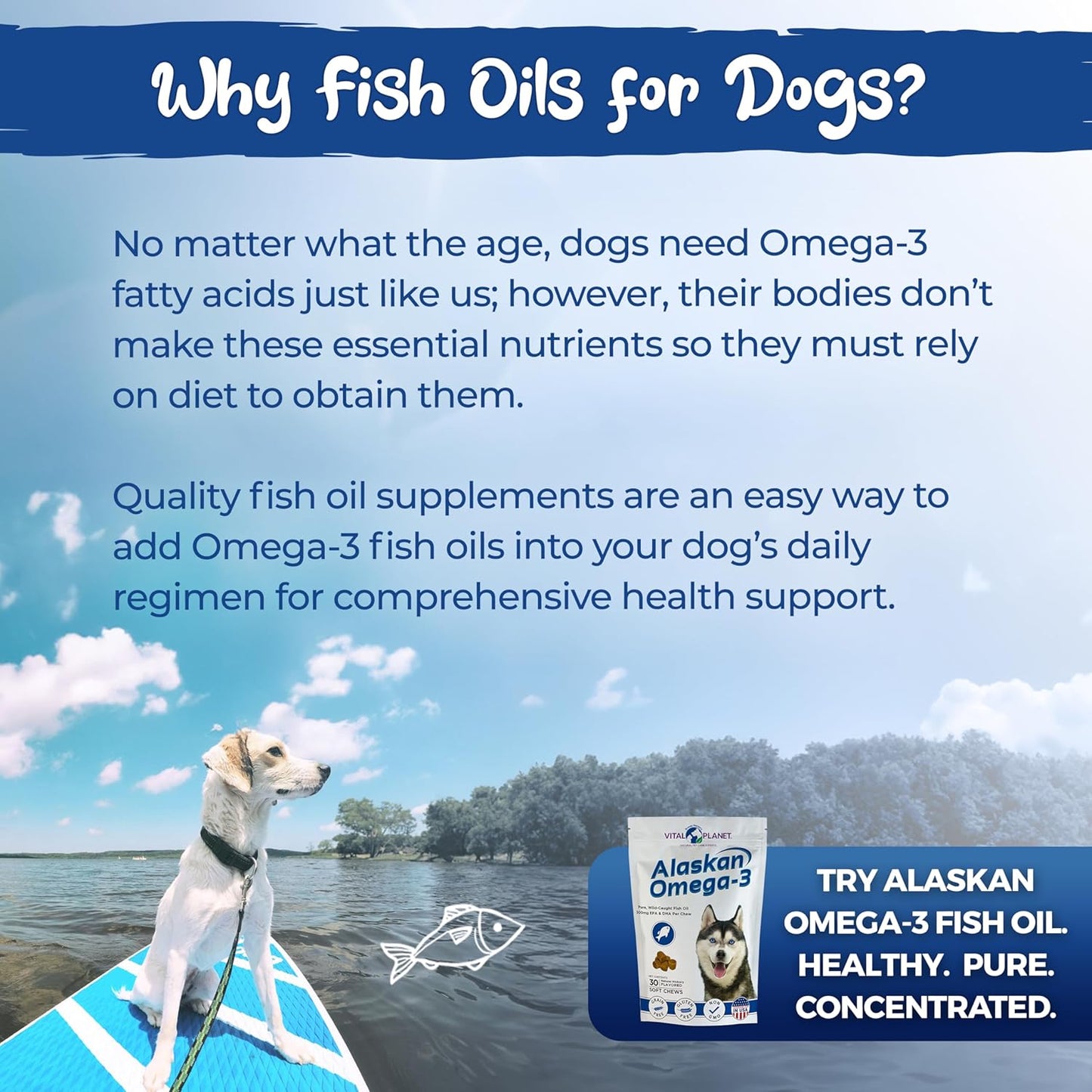 Hickory Flavored Alaskan Omega-3 Soft Chews for Dogs - 30 Wild Alaskan Fish Oil Treats by Vital Planet