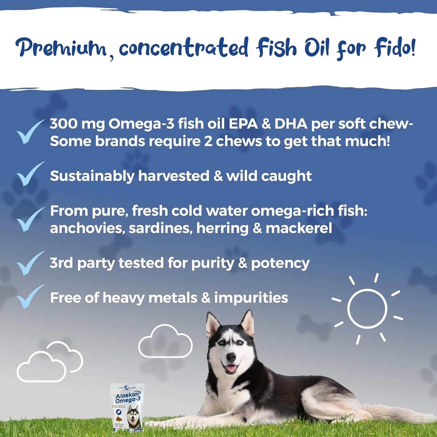 Hickory Flavored Alaskan Omega-3 Soft Chews for Dogs - 30 Wild Alaskan Fish Oil Treats by Vital Planet