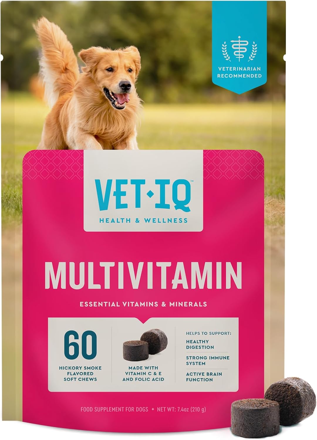 Hickory Smoke Flavored Dog Multivitamin with Active Brain and Immune Support, 60 Count, Made in USA