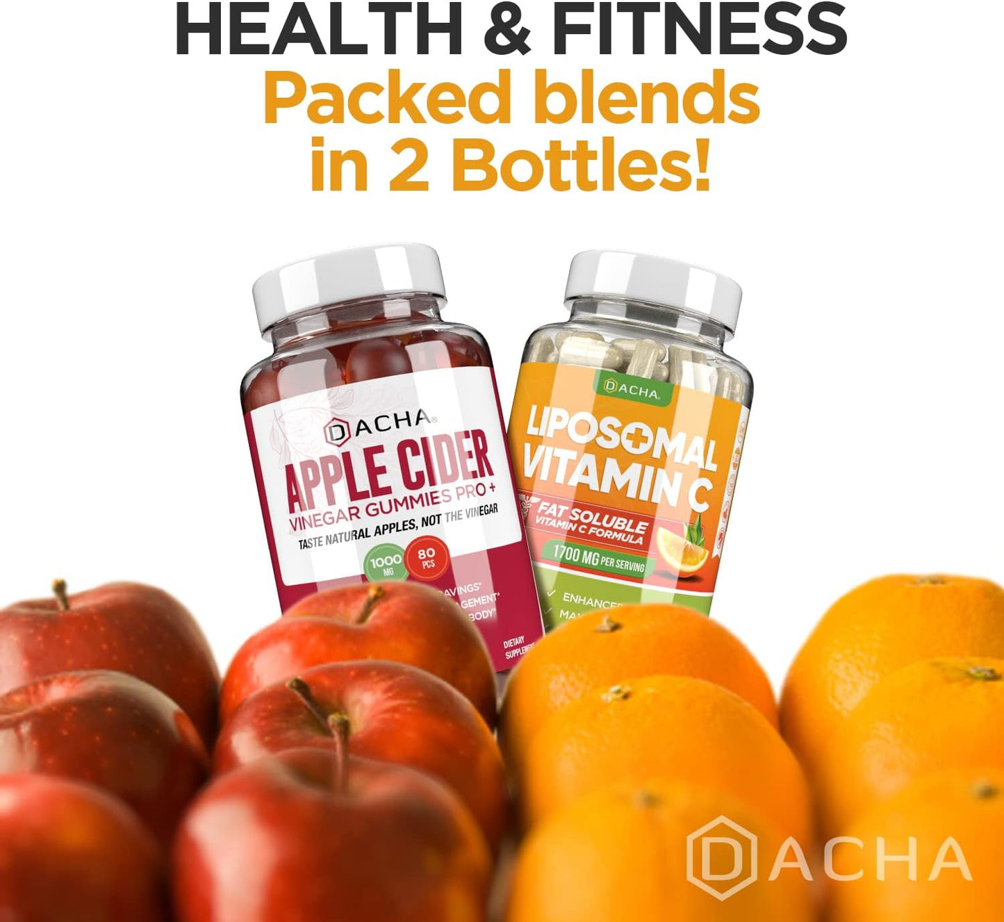 High Absorb Potency Immune Boost Bundle - Liposomal Vitamin C & Apple Cider Vinegar Gummies for Detox, Slimming Formula Support, and Stomach Friendly Cleanse