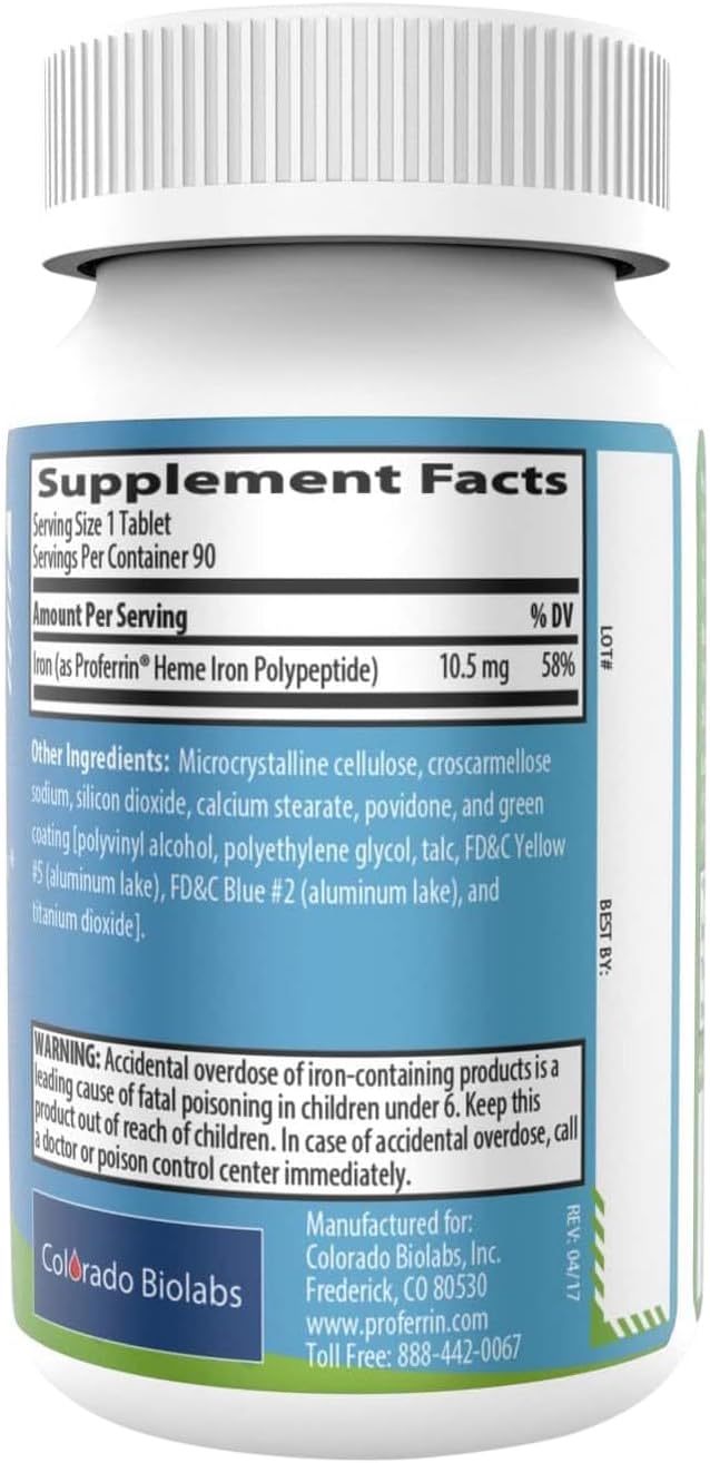 High Absorbing Heme Iron Polypeptide Tablets - 90 Count, 10.5mg, Made in USA, Easy on Stomach, Coffee & Calcium Resistant