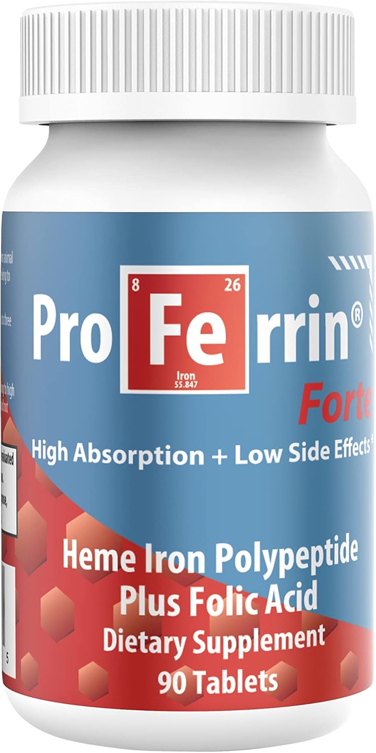 High Absorbing Heme Iron Polypeptide Tablets with Folic Acid for Red Blood Cell Production - 90 Tablets