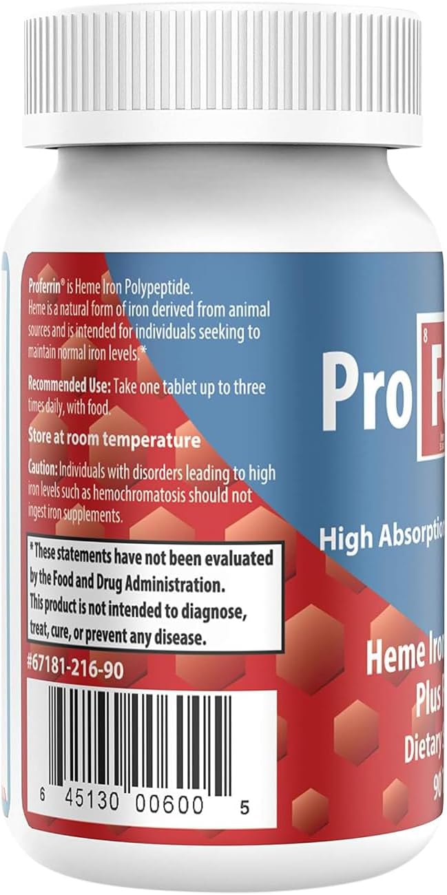 High Absorbing Heme Iron Polypeptide Tablets with Folic Acid for Red Blood Cell Production - 90 Tablets