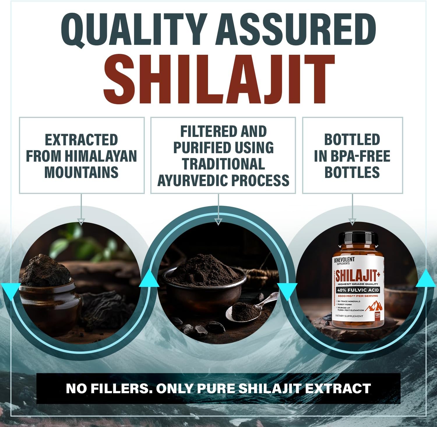 High Absorption 6,500mg Shilajit Supplement with 40% Fulvic Acid - Boost Energy & Immune Health - 120 Capsules
