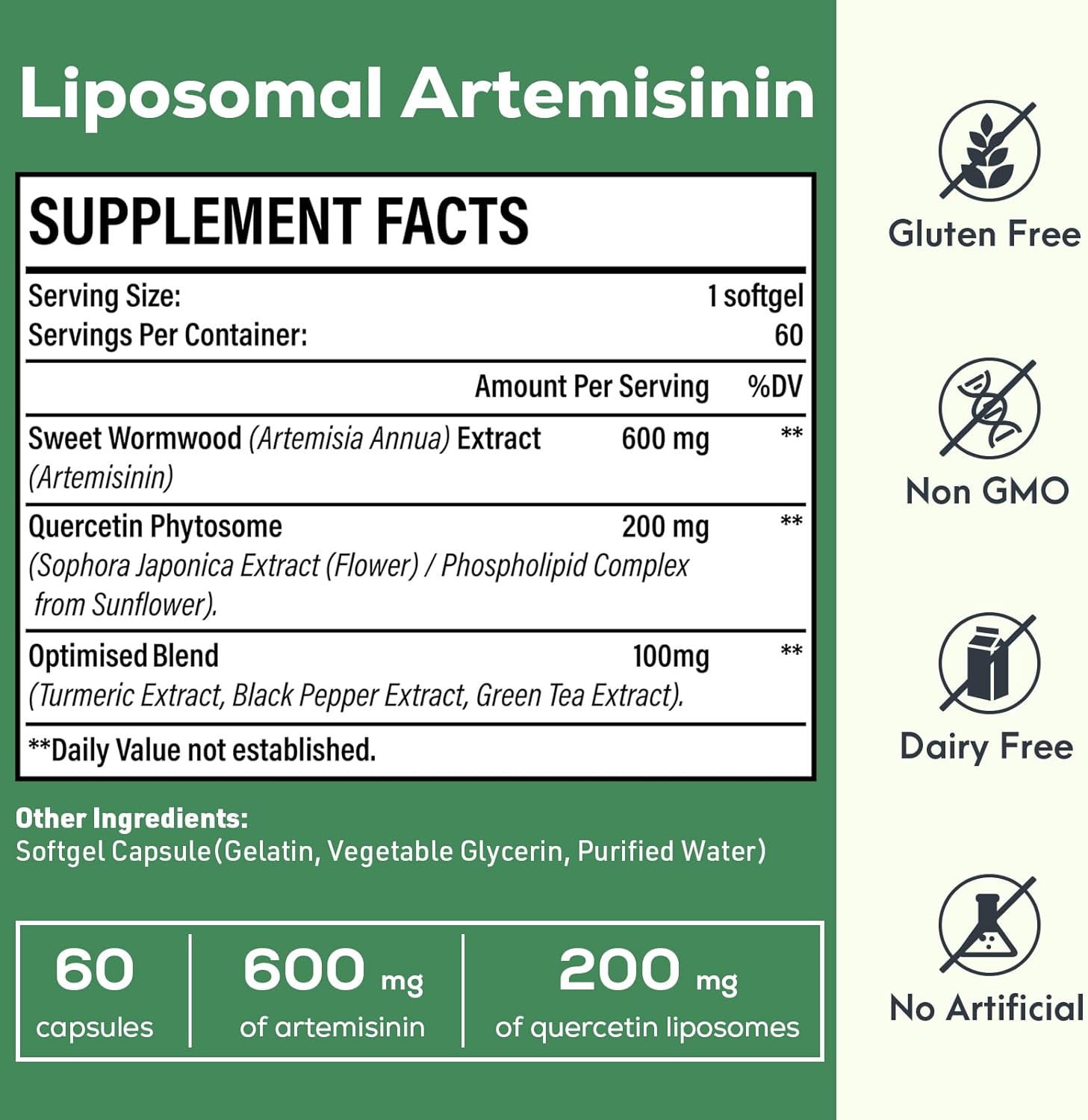 High Absorption 900mg Liposomal Artemisinin Softgels with Sweet Wormwood Extract - 60 Count, 2 Month Supply