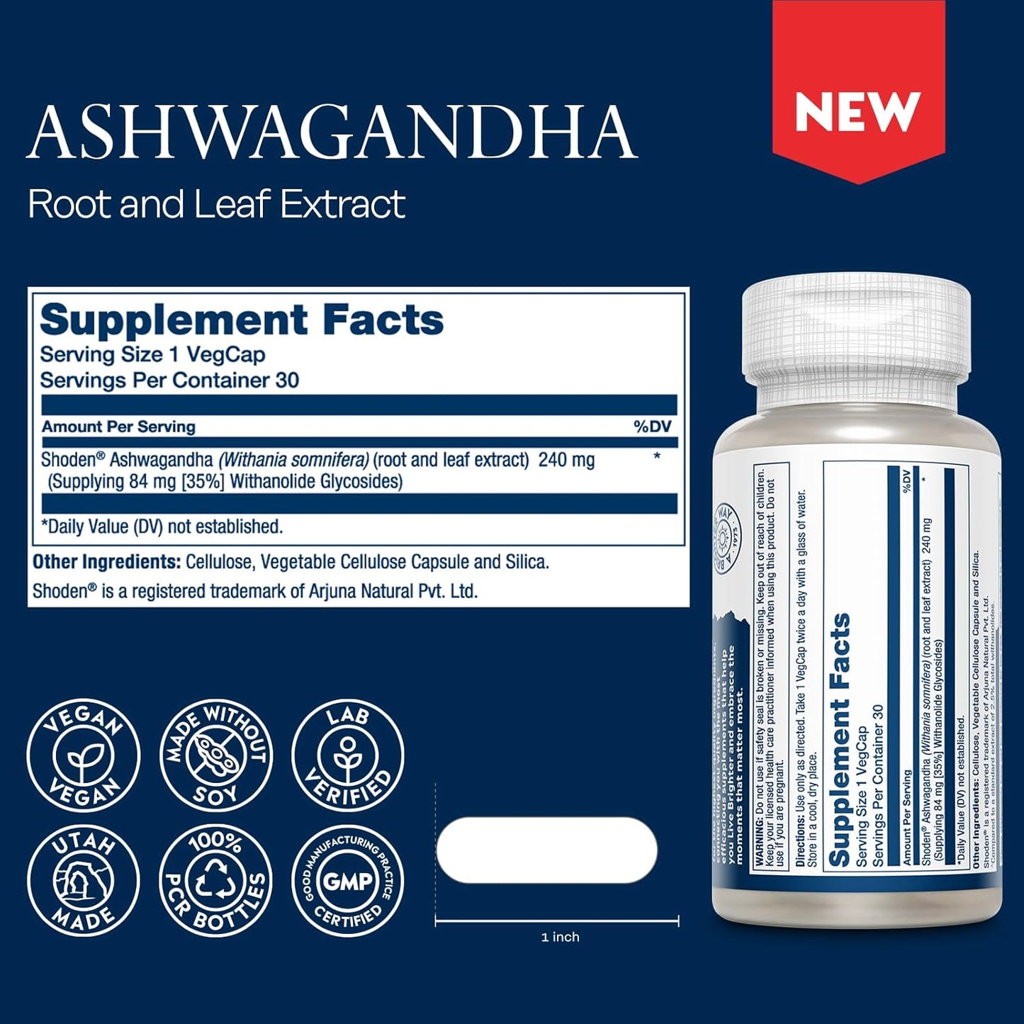 High Absorption Ashwagandha Capsules 240mg for Stress Relief and Mood Support - Vegan Supplement with 30 VegCaps - 60 Day Guarantee