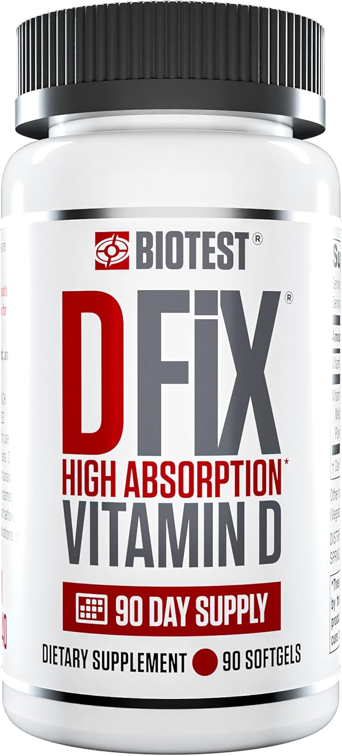 High-Absorption Biotest D Fix Vitamin D3 Softgels - 5000 IU - 90 Day Supply for Immune Support, Bone Health, and Mood Boosting