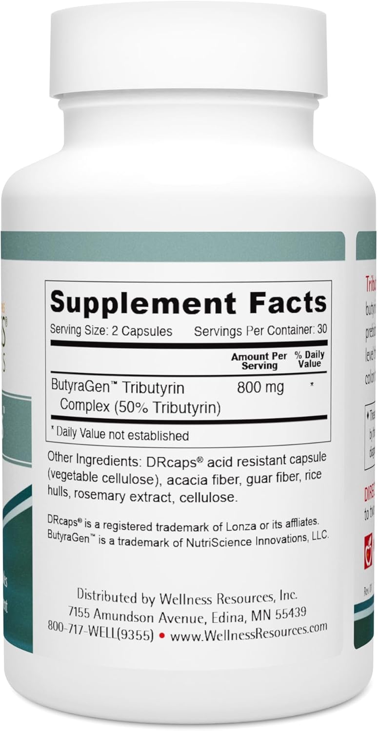 High Absorption ButyraGen Tributyrin Complex Postbiotic Supplement for Gut Health - Wellness Resources Tributyrin Plus, 60 Veggie Capsules