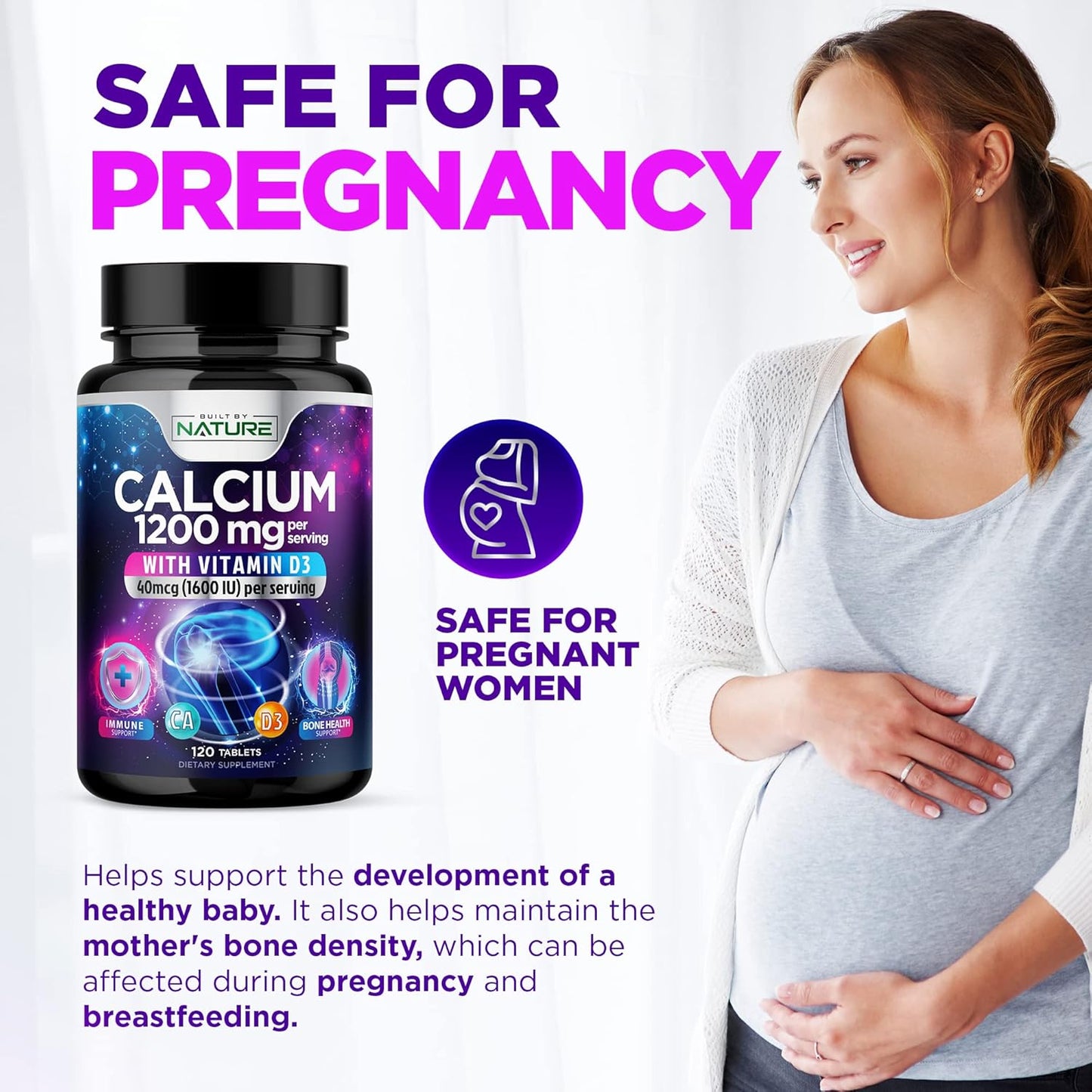 High Absorption Calcium 1200mg with Vitamin D3 for Strong Bones - Advanced Bone Health Supplement, Slow Release with 1600 IU D3, Easy to Swallow, 120 Tablets