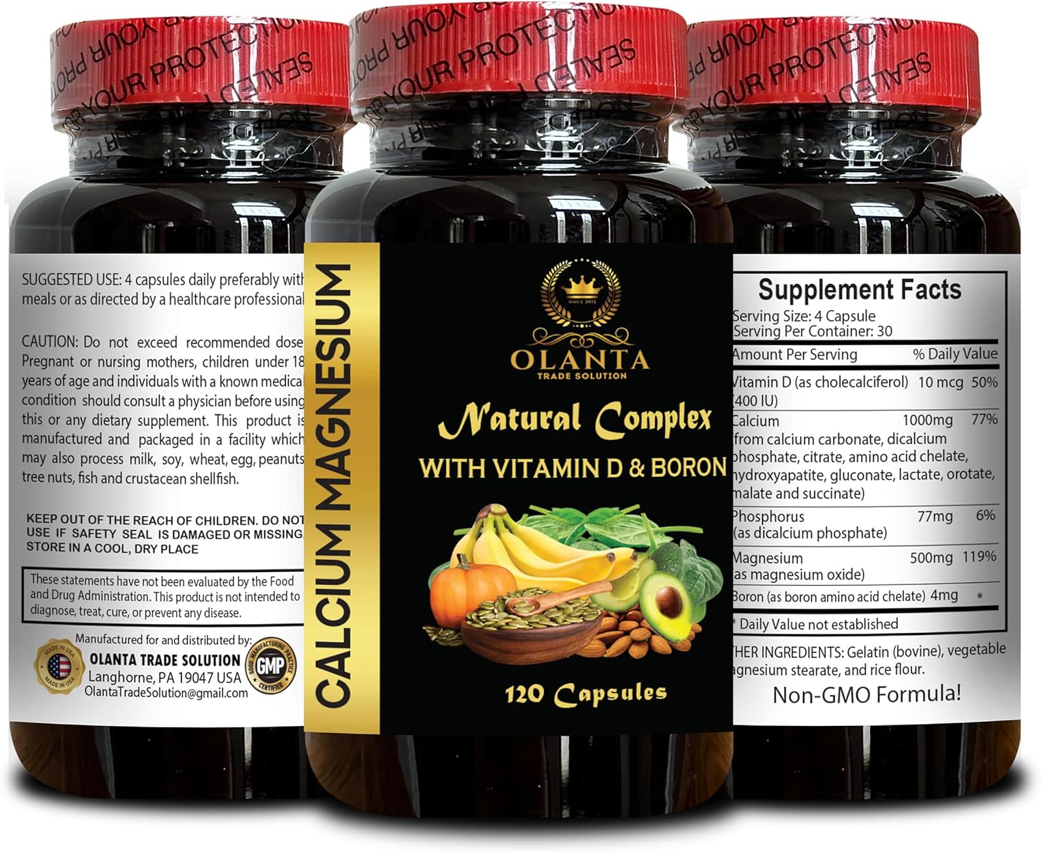 High Absorption Calcium Magnesium Supplement for Muscle & Nervous System Support - 2 Bottles 240 Capsules - Calcium Citrate for Women & Men by OLANTA TRADE SOLUTION