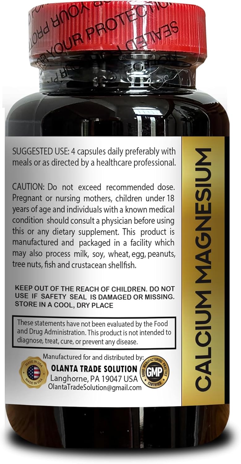 High Absorption Calcium Magnesium Supplement for Muscle & Nervous System Support - 2 Bottles 240 Capsules - Calcium Citrate for Women & Men by OLANTA TRADE SOLUTION