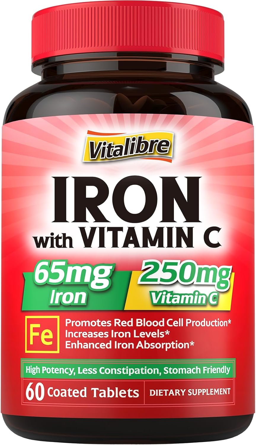 High Absorption Carbonyl Iron Supplement with Vitamin C for Men & Women - 60 Vegan Tabs, Non-GMO & Gluten-Free