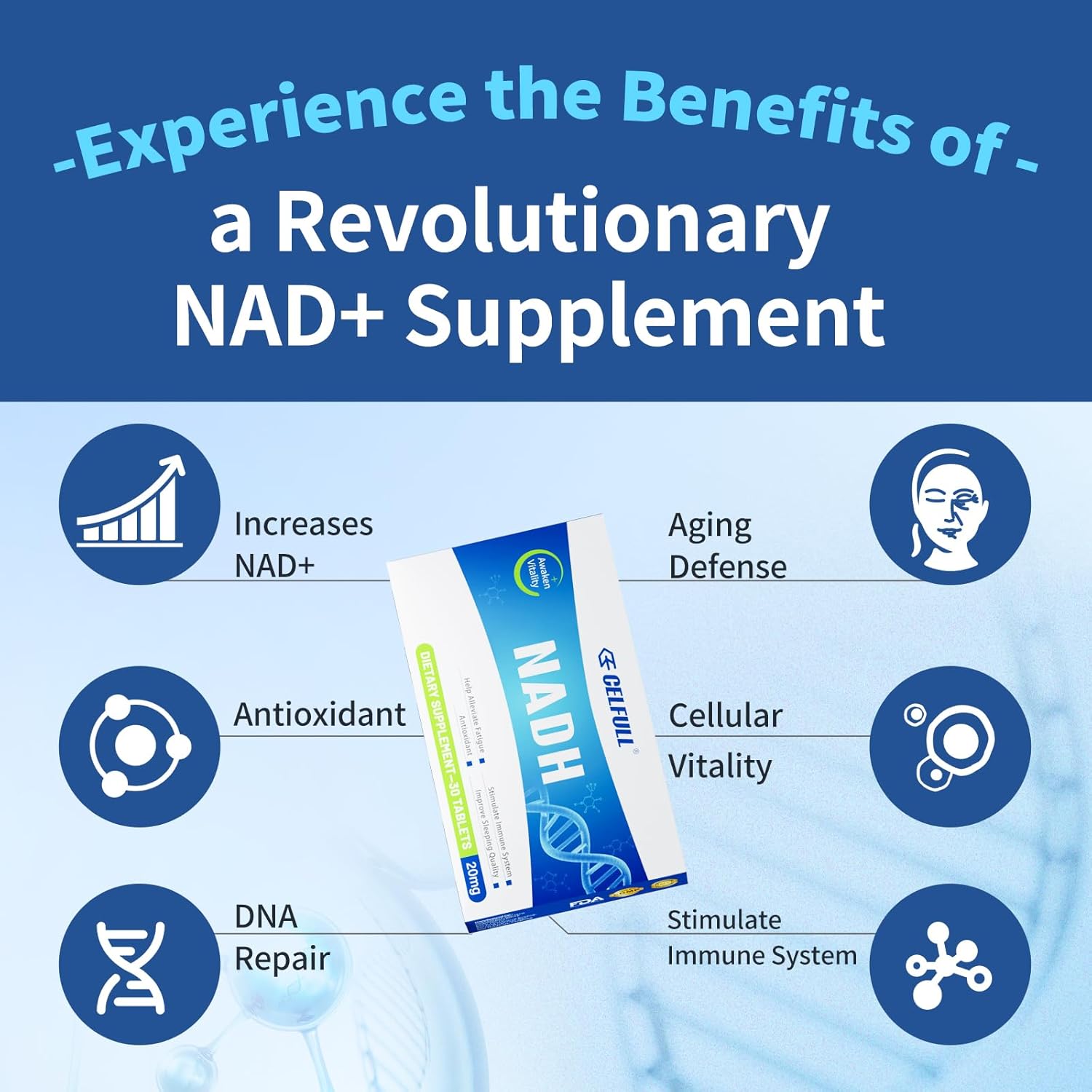 High Absorption CELFULL NADH 1200mg Supplement for Energy, Focus, and Anti-Aging - NAD+ for Men and Women