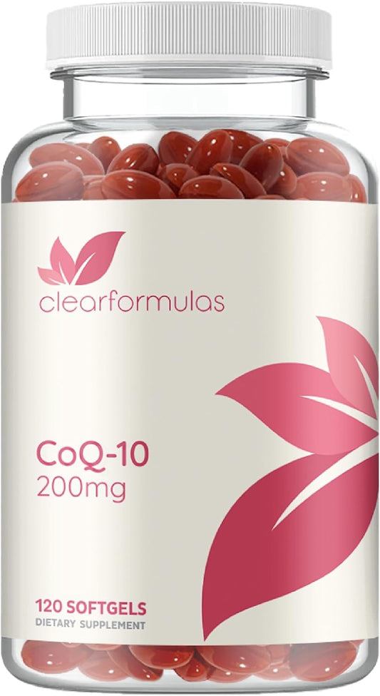 High Absorption ClearFormulas CoQ10 200mg Softgels - Potent Antioxidant for Heart Health & Aging Support - Stable Ubiquinone Soft Gels - 60 Servings