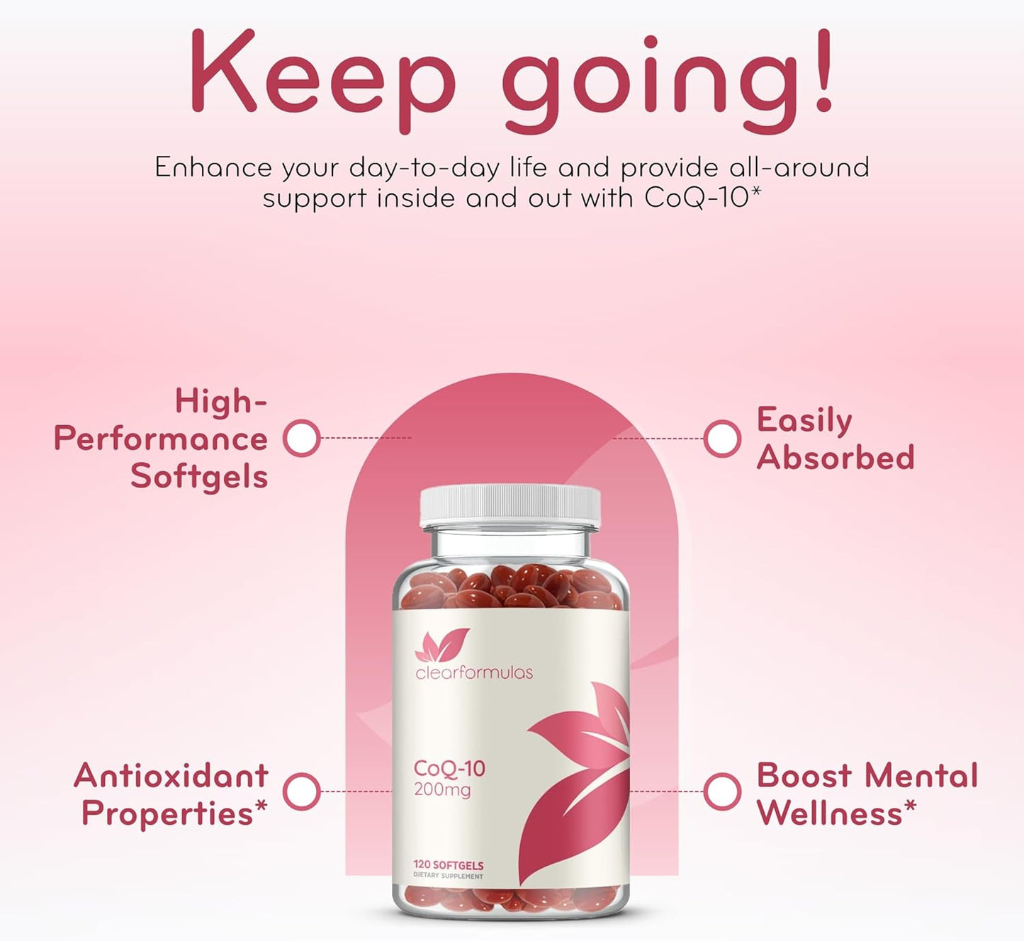 High Absorption ClearFormulas CoQ10 200mg Softgels - Potent Antioxidant for Heart Health & Aging Support - Stable Ubiquinone Soft Gels - 60 Servings