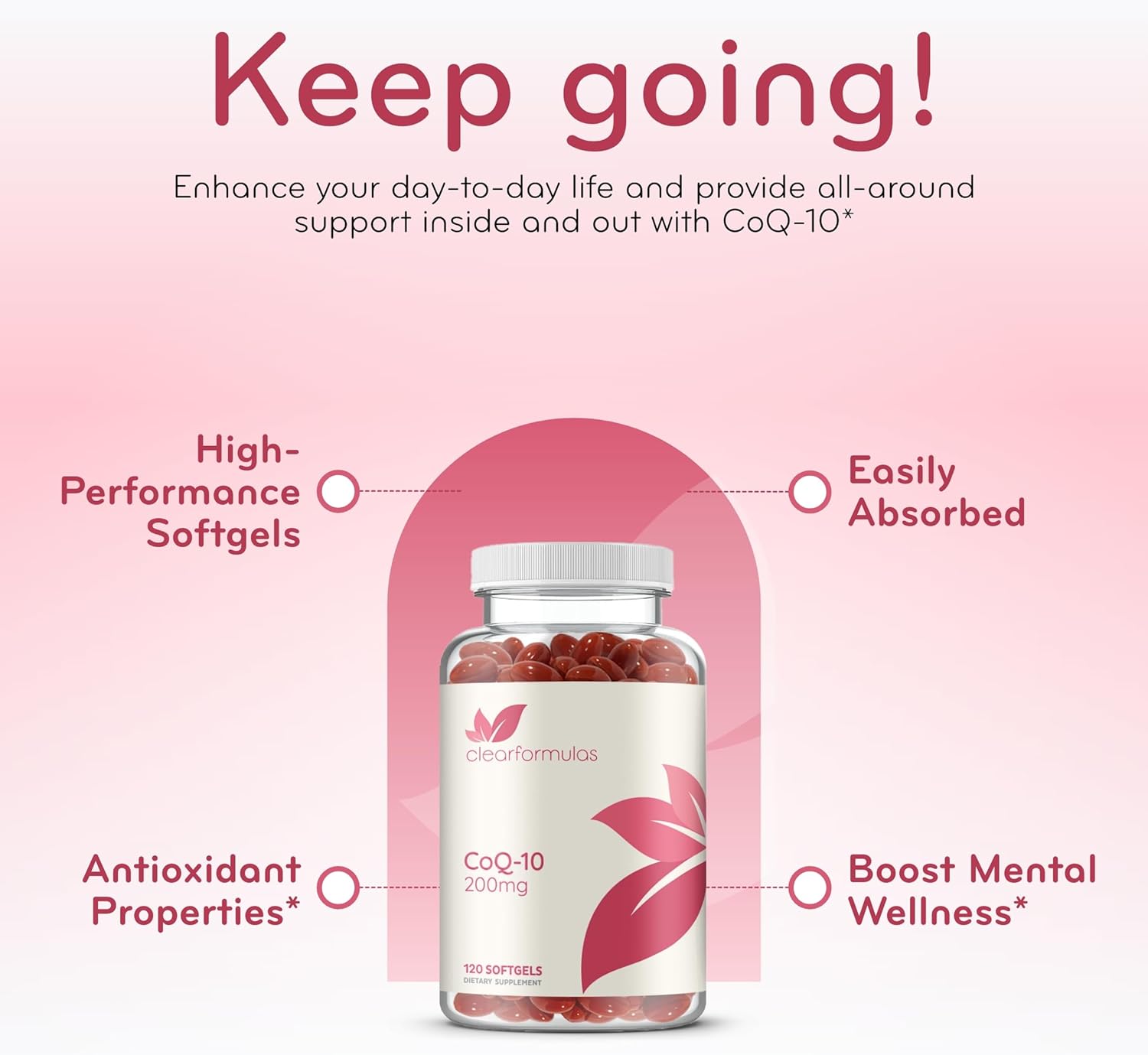 High Absorption ClearFormulas CoQ10 200mg Softgels - Potent Antioxidant for Heart Health & Aging Support - Stable Ubiquinone Soft Gels - 60 Servings