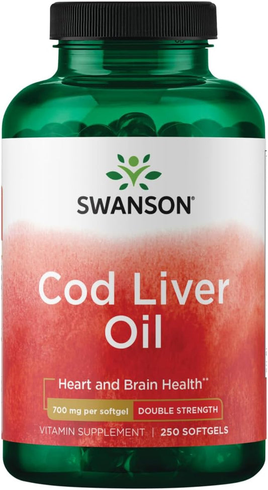 High Absorption Cod Liver Oil Softgels - Bone, Skin, Vision, & Immune Support - Natural Formula with Vitamin A - 250 Softgels, 700mg