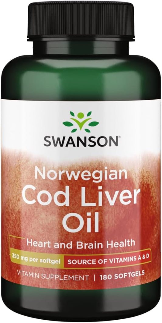 High Absorption Cod Liver Oil Softgels for Bone, Skin, Vision, Immune Health - 180ct, 350mg - Swanson