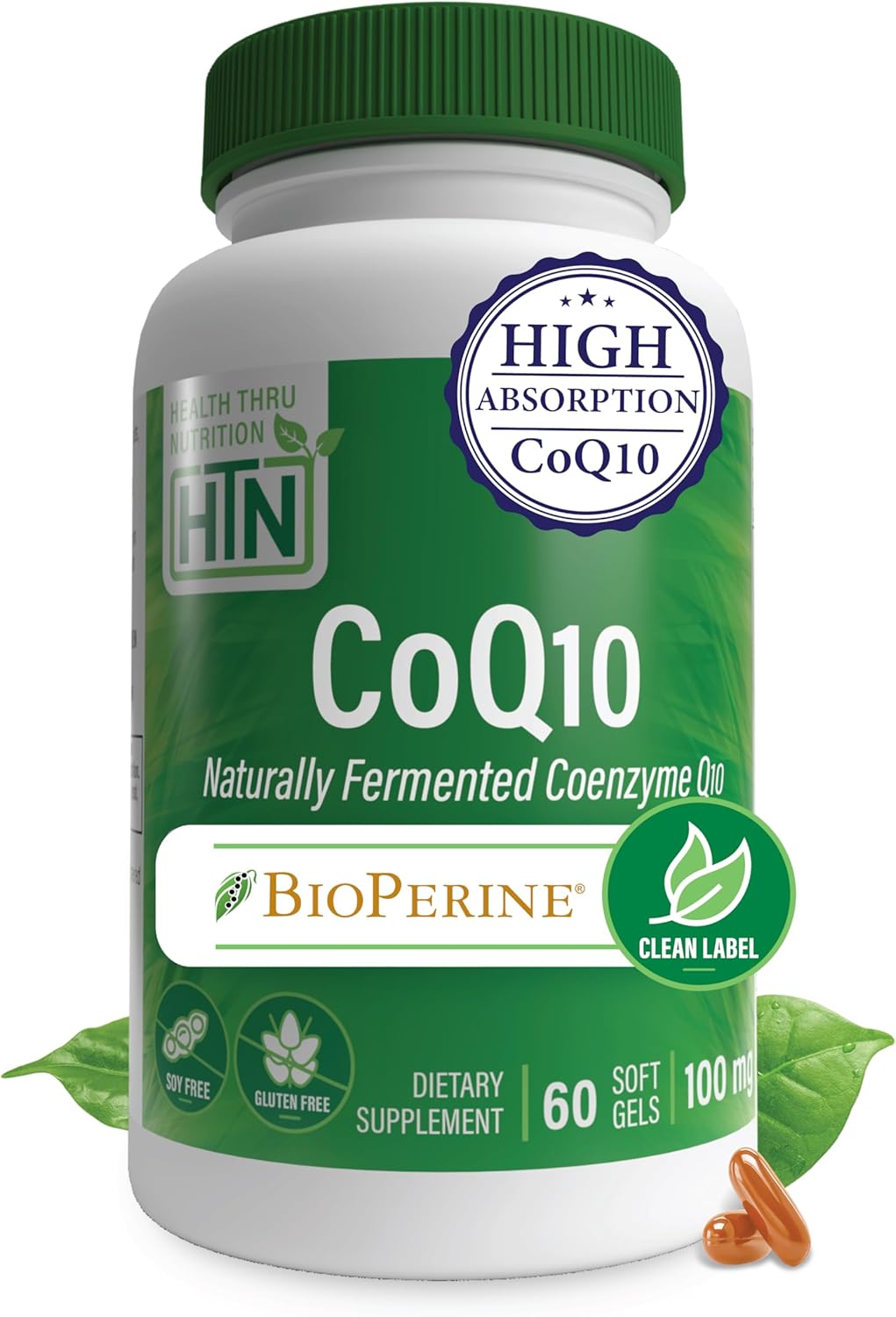 High Absorption CoQ-10 100mg Softgels with BioPerine | Naturally Fermented USP Grade | 60ct | Heart & Energy Support