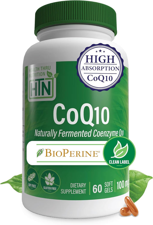 High Absorption CoQ-10 100mg Softgels with BioPerine | Naturally Fermented USP Grade | 60ct | Heart & Energy Support