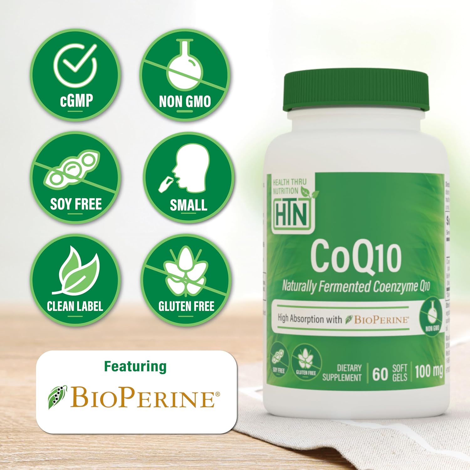 High Absorption CoQ-10 100mg Softgels with BioPerine | Naturally Fermented USP Grade | 60ct | Heart & Energy Support