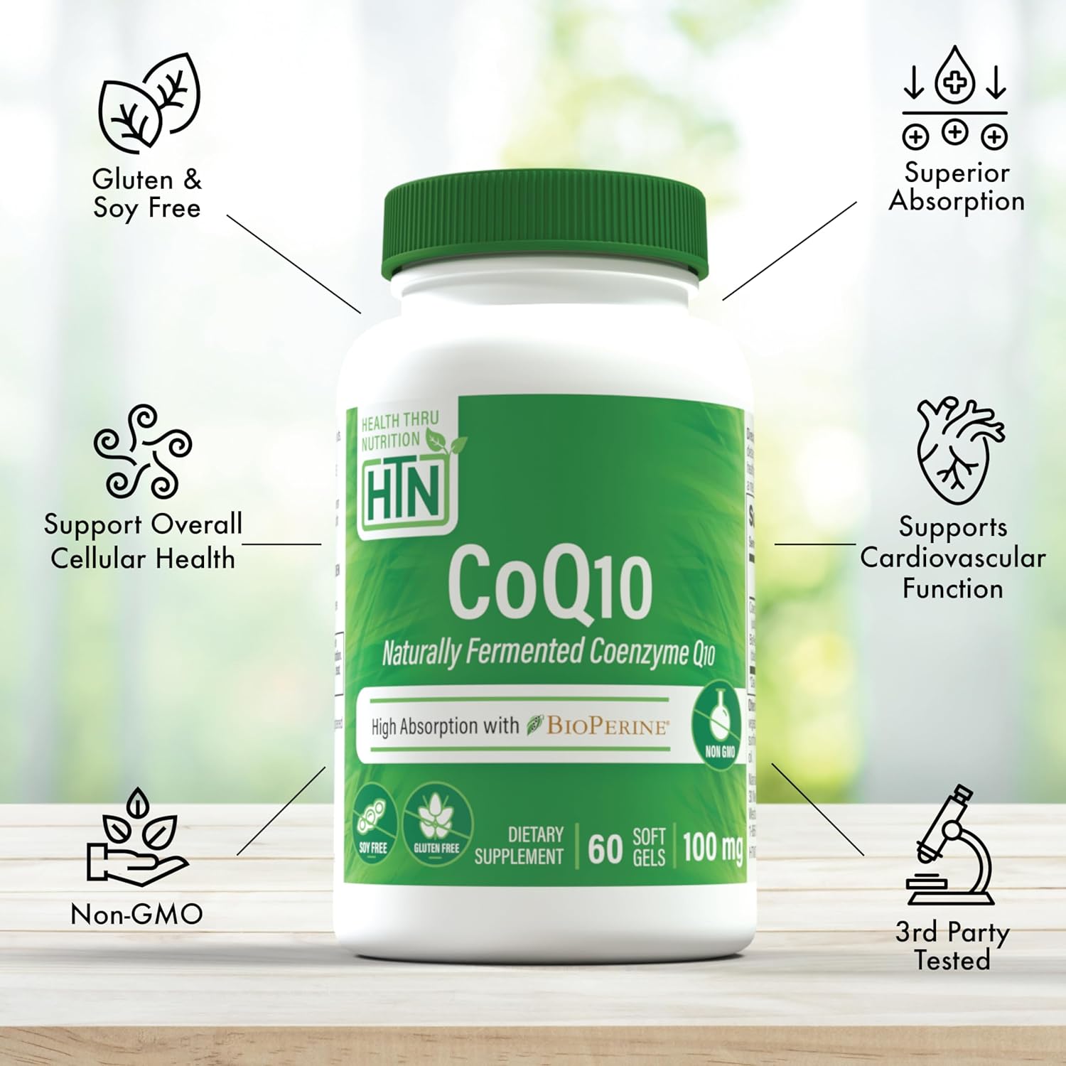 High Absorption CoQ-10 100mg Softgels with BioPerine | Naturally Fermented USP Grade | 60ct | Heart & Energy Support
