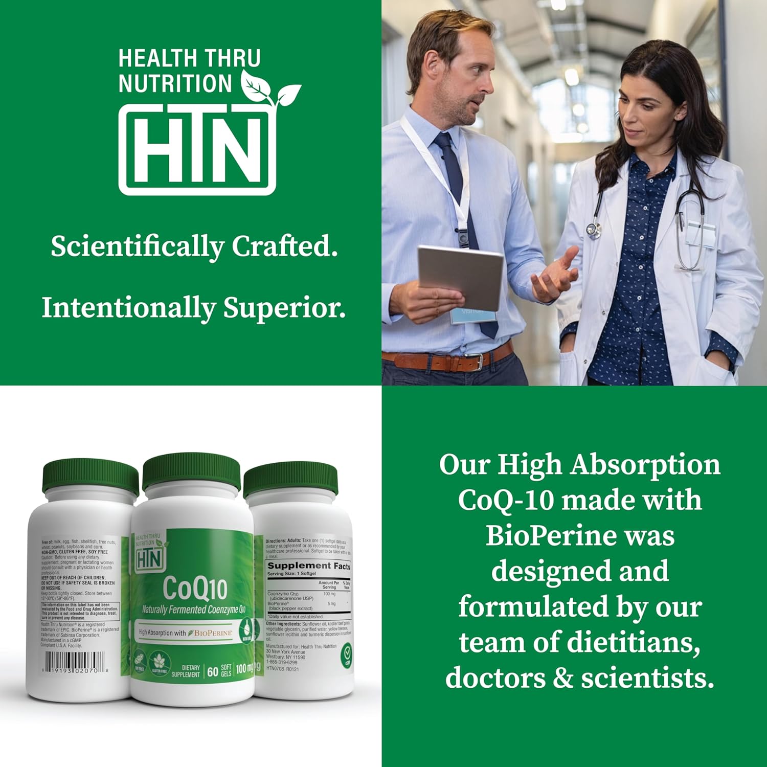 High Absorption CoQ-10 100mg Softgels with BioPerine | Naturally Fermented USP Grade | 60ct | Heart & Energy Support