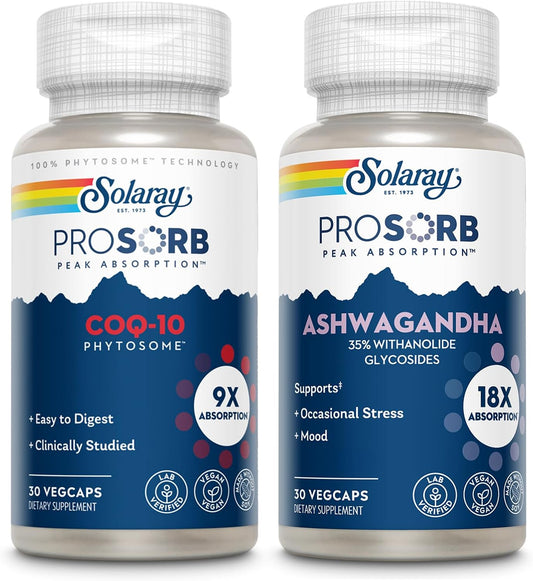 High Absorption CoQ-10 & Ashwagandha Bundle - Antioxidant & Stress Support - 30 Servings