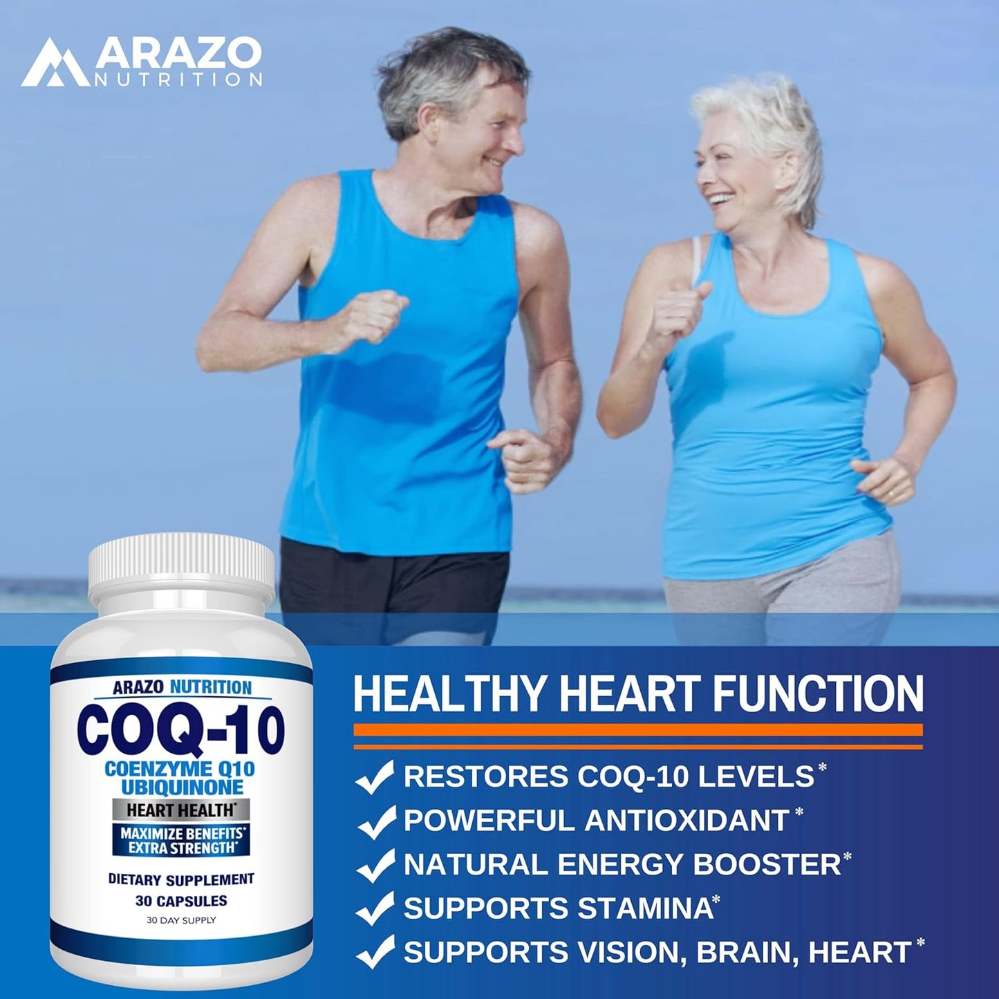 High Absorption CoQ10-200mg Maximum Strength Supplement by Arazo Nutrition - Ubiquinone Coenzyme Q10 Capsules without Soy