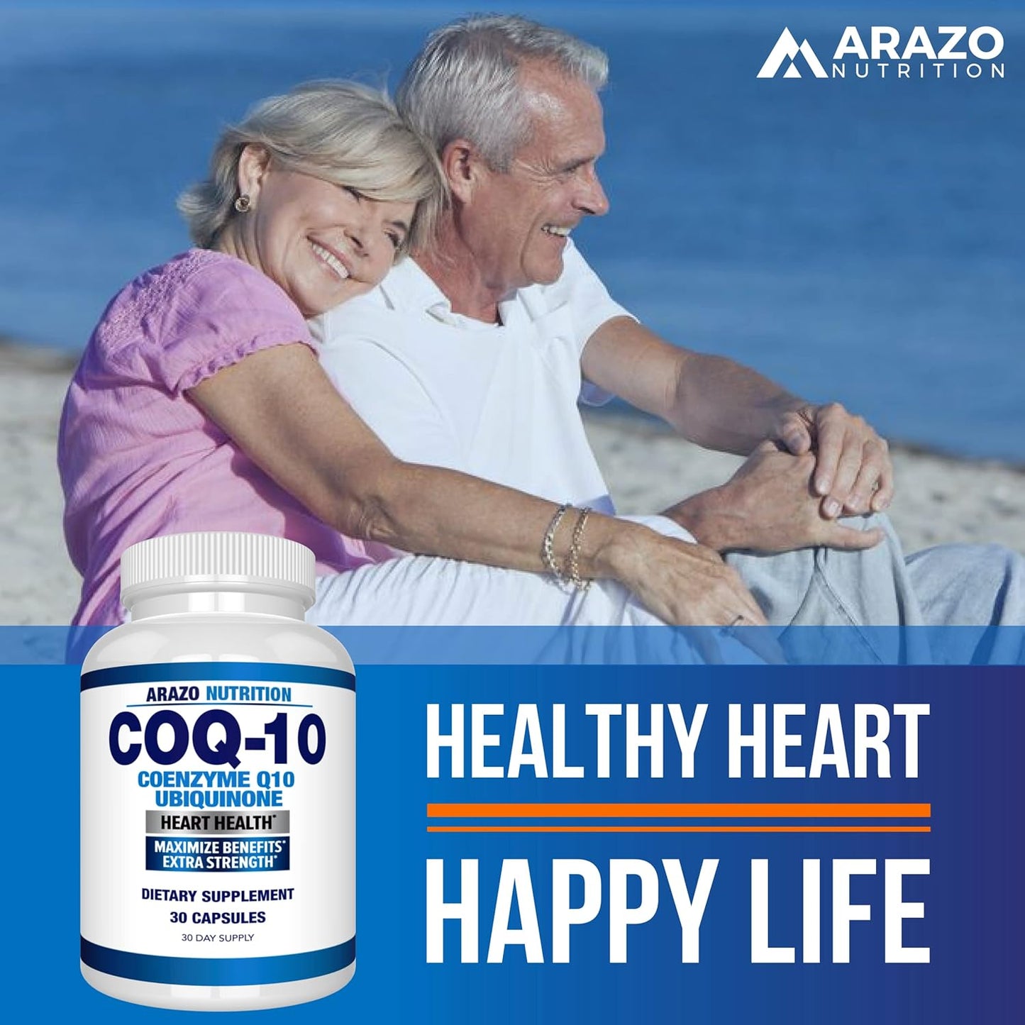 High Absorption CoQ10-200mg Maximum Strength Supplement by Arazo Nutrition - Ubiquinone Coenzyme Q10 Capsules without Soy