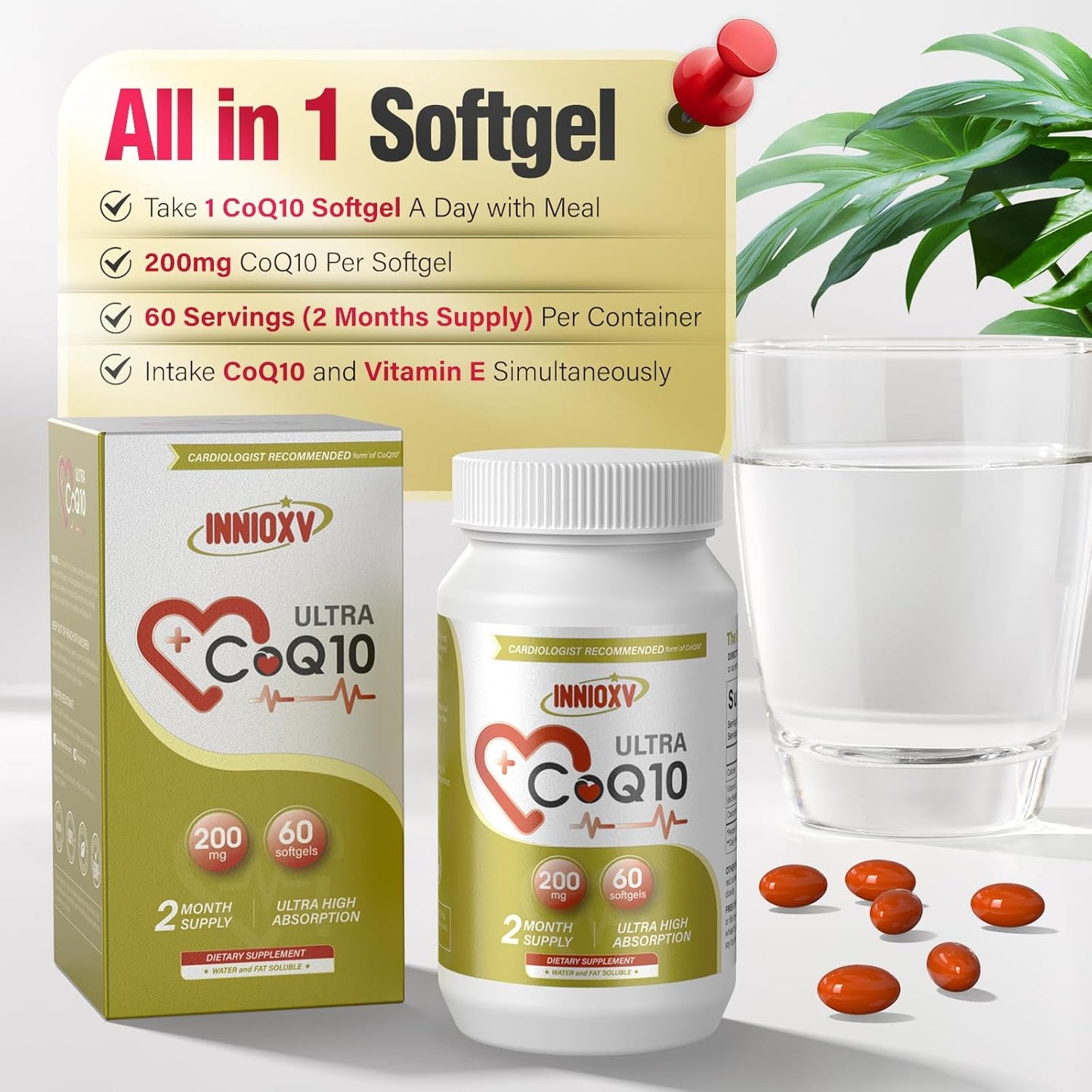 High Absorption CoQ10 200mg Softgels for Heart & Vascular Health - Antioxidant Supplement for Energy - 60 Count