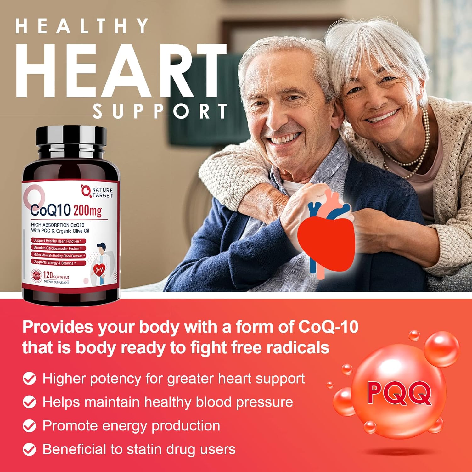 High Absorption CoQ10-200mg Softgels with PQQ and Organic Olive Oil for Heart Health, Immune Support, and Energy Production - Antioxidant Supplement, 120 Servings