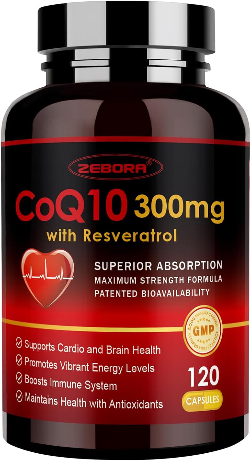 High Absorption CoQ10-300mg with Trans-Resveratrol, PQQ, Vitamin E & BioPerine - Antioxidant for Heart & Energy - 120 Veg Caps