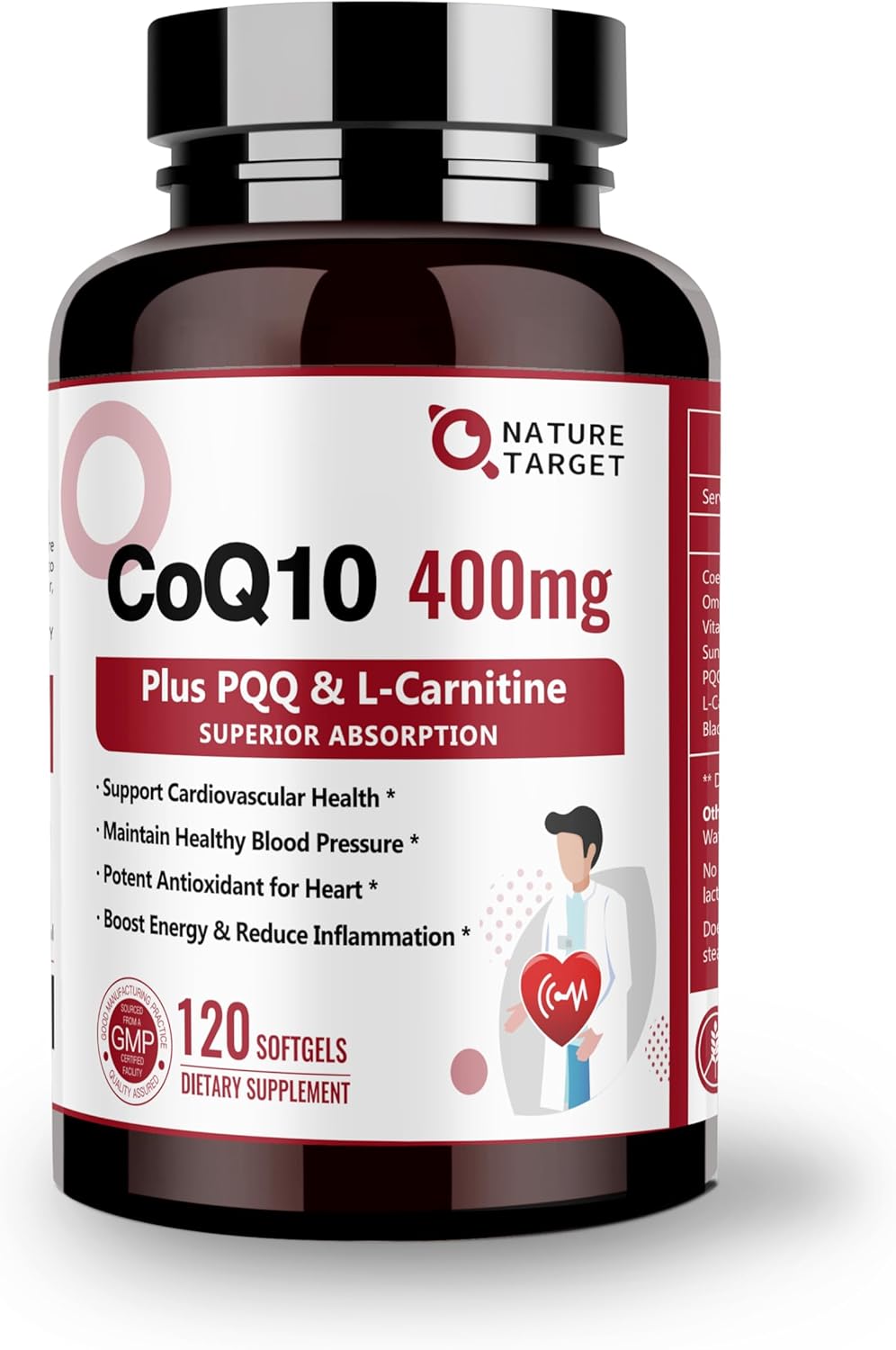 High Absorption CoQ10-400mg with PQQ, Omega-3s & L-Carnitine for Heart, Brain, Immune System - 120 Servings