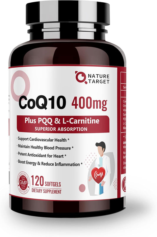 High Absorption CoQ10-400mg with PQQ, Omega-3s & L-Carnitine for Heart, Brain, Immune System - 120 Servings