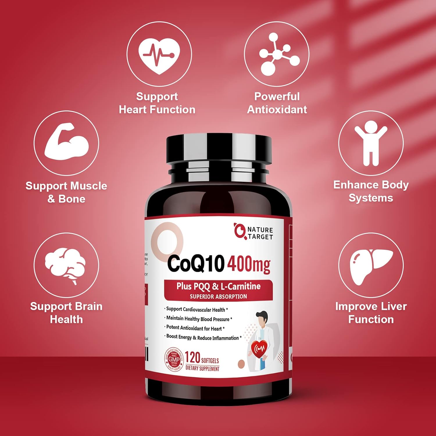 High Absorption CoQ10-400mg with PQQ, Omega-3s & L-Carnitine for Heart, Brain, Immune System - 120 Servings