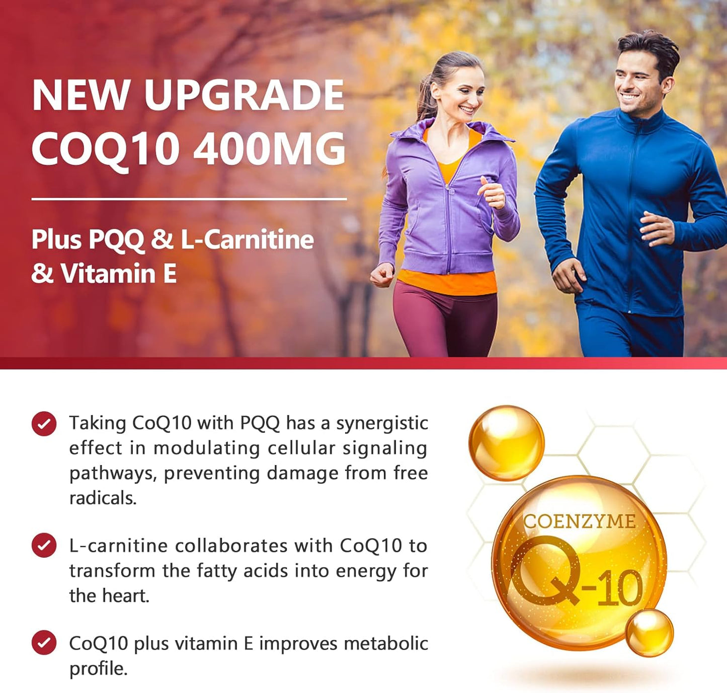 High Absorption CoQ10-400mg with PQQ, Omega-3s & L-Carnitine for Heart, Brain, Immune System - 120 Servings