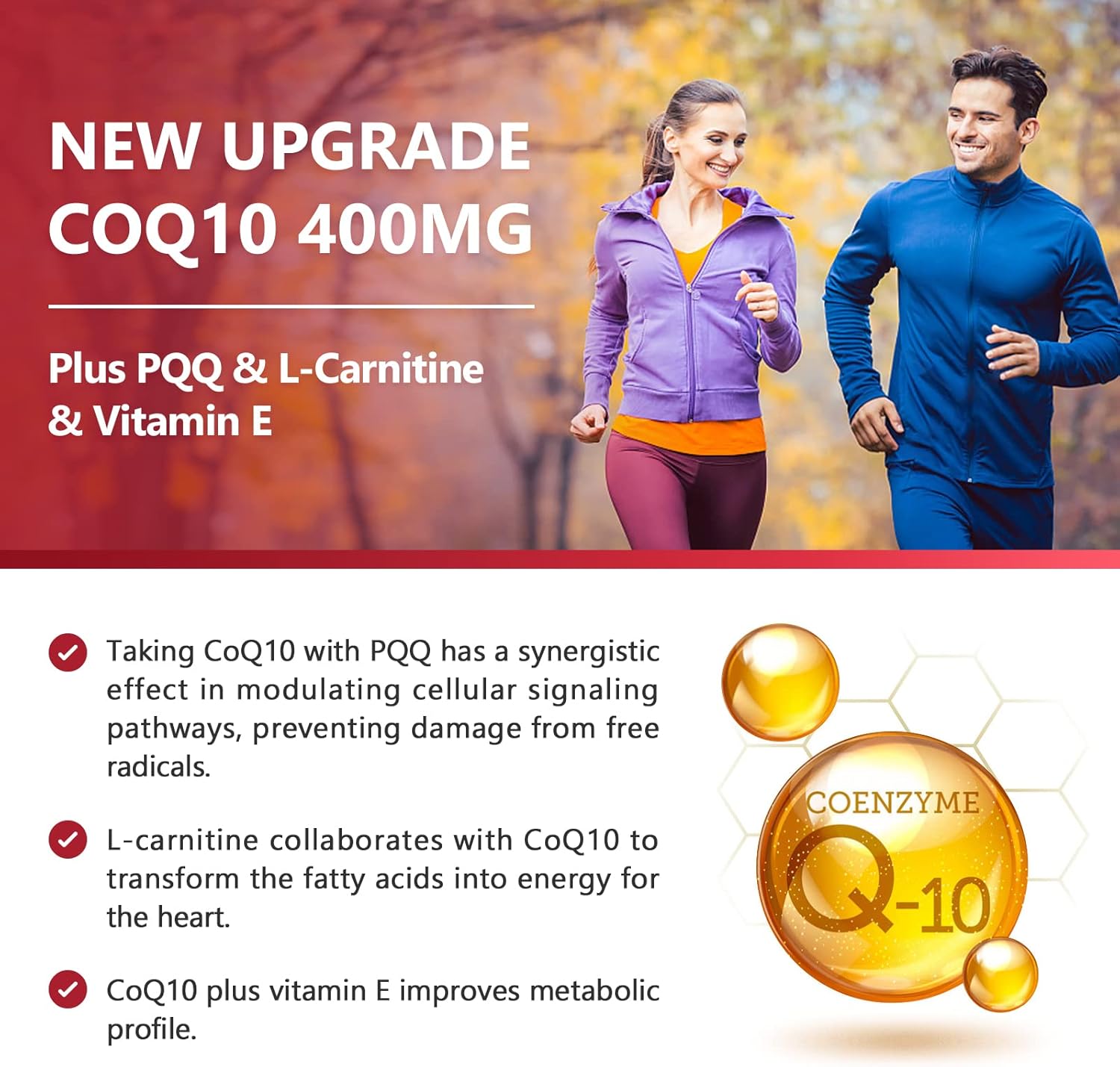 High Absorption CoQ10-400mg with PQQ, Omega-3s & L-Carnitine for Heart, Brain, Immune System - 120 Servings