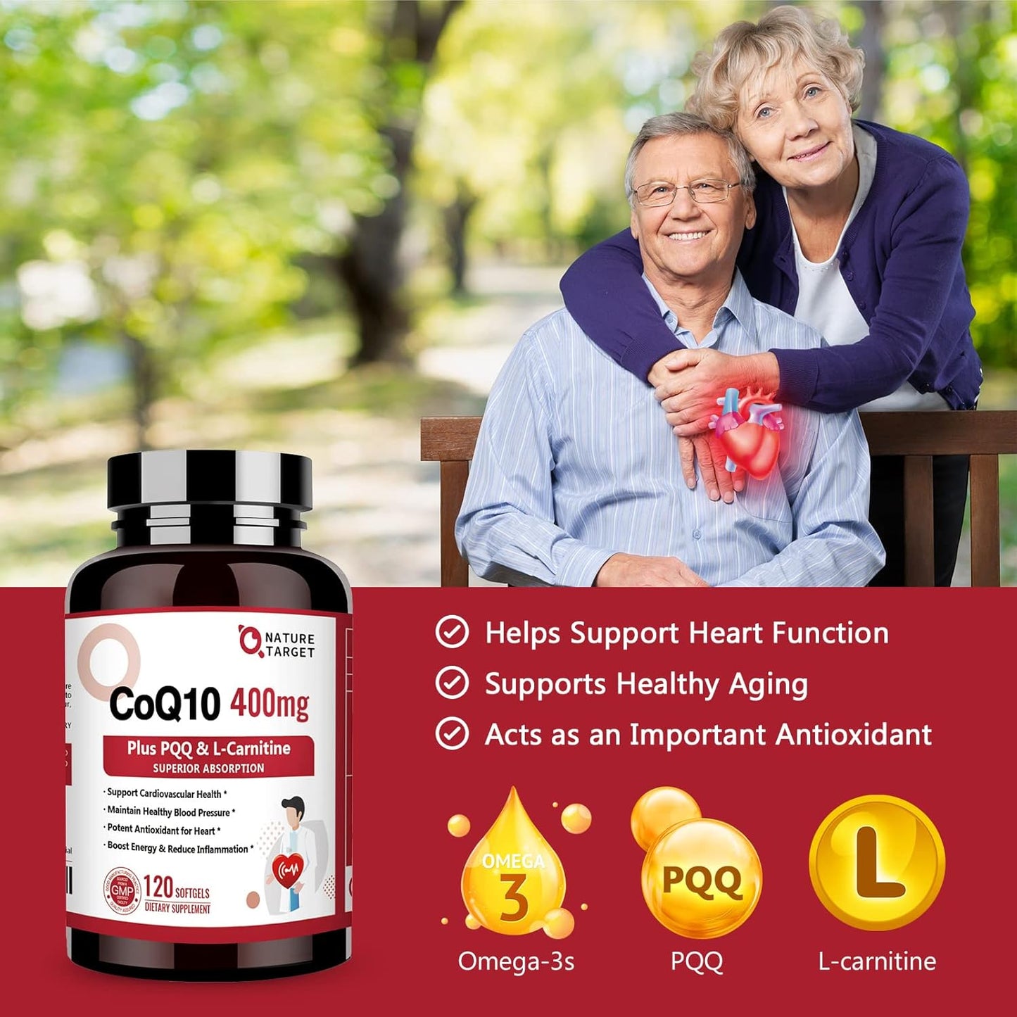 High Absorption CoQ10-400mg with PQQ, Omega-3s & L-Carnitine for Heart, Brain, Immune System - 120 Servings