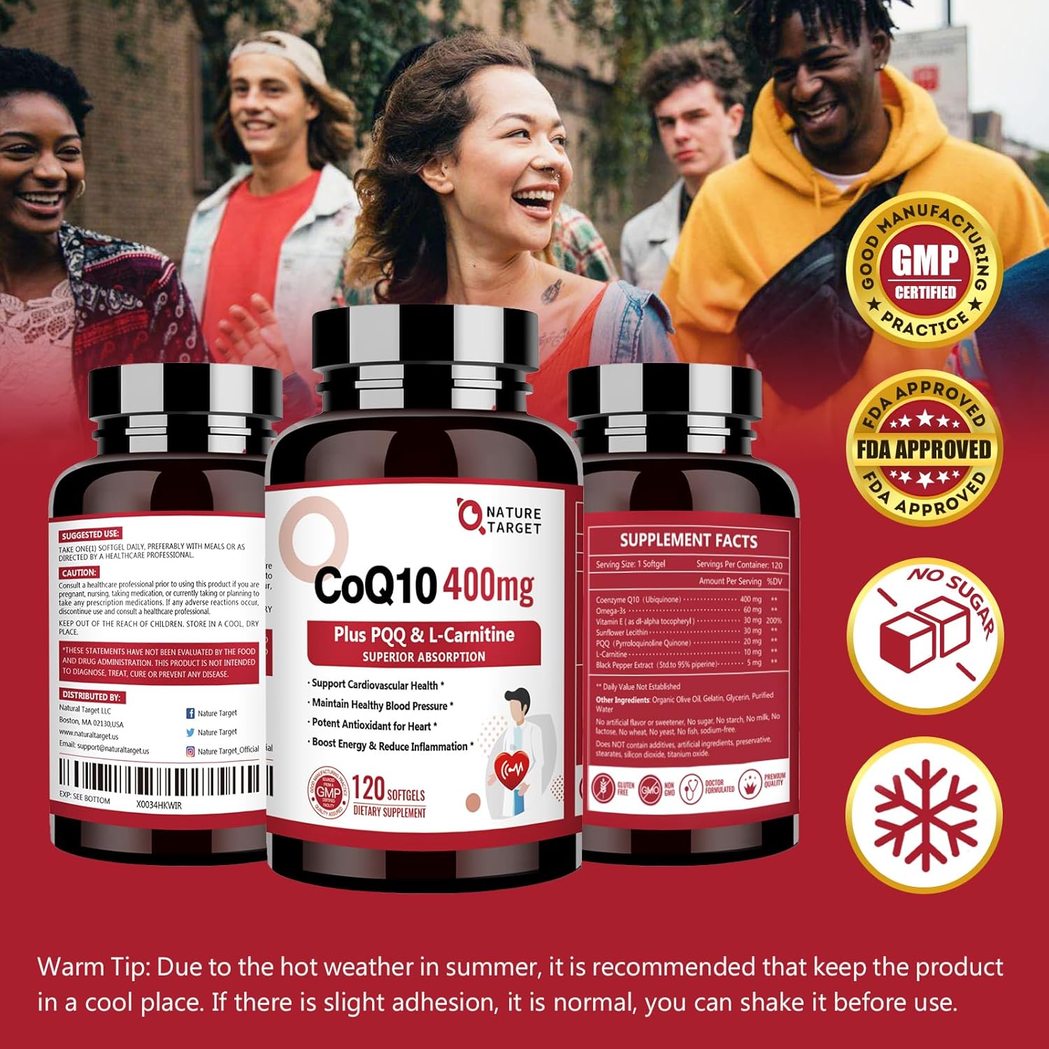 High Absorption CoQ10-400mg with PQQ, Omega-3s & L-Carnitine for Heart, Brain, Immune System - 120 Servings