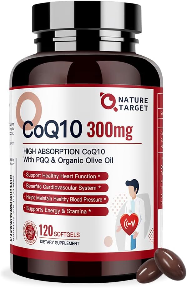 High Absorption CoQ10 and PQQ Softgels with Organic Olive Oil - 300mg - Heart Health, Immune Support, Energy - 120 Servings
